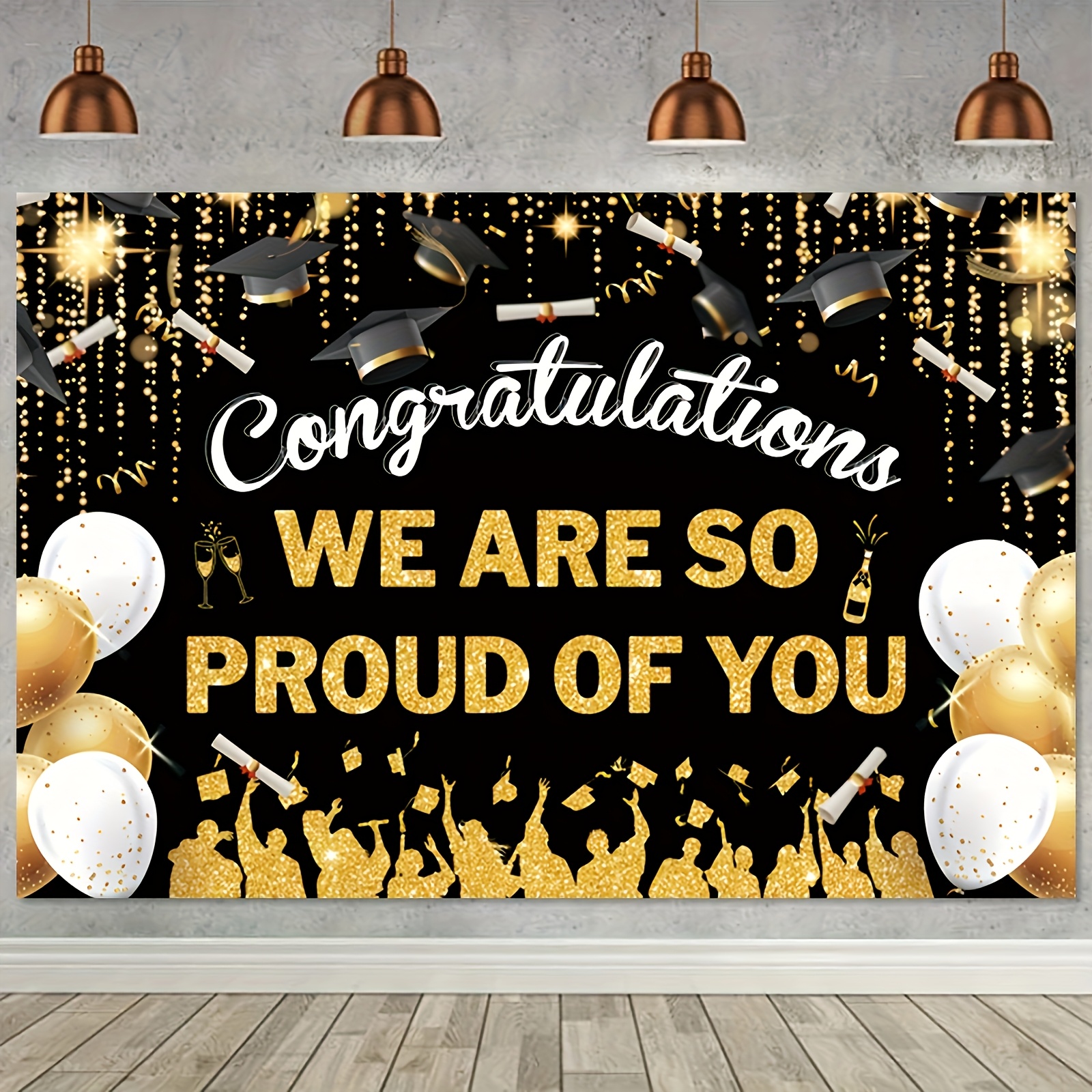 Party Banner Gold - 2D FlatGraduation Party Banner Black Gold