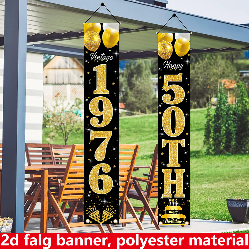 Party Banner Gold - 2D flat banner, 2pc birthday banner,
