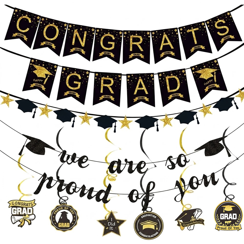 Graduation Party Decoration Se - Party Banner Gold ulasan dan harga