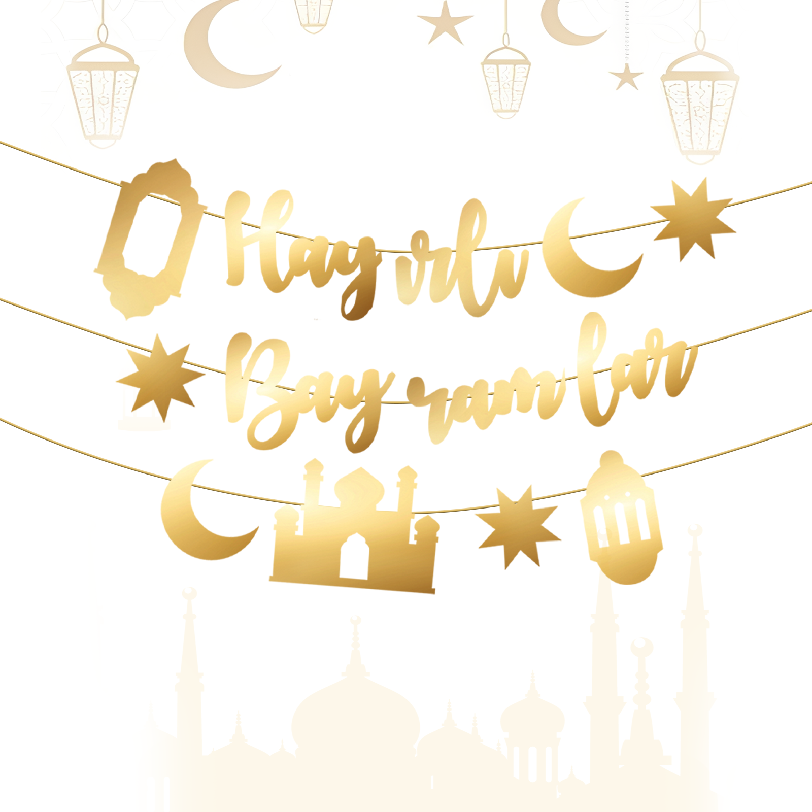 Hayirli Bayramlar Garland Deco - Party Banner Gold ulasan dan harga