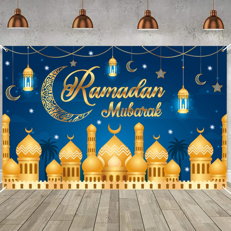 VIKAMA Ramadan Mubarak Blue Go - Party Banner Gold ulasan dan harga