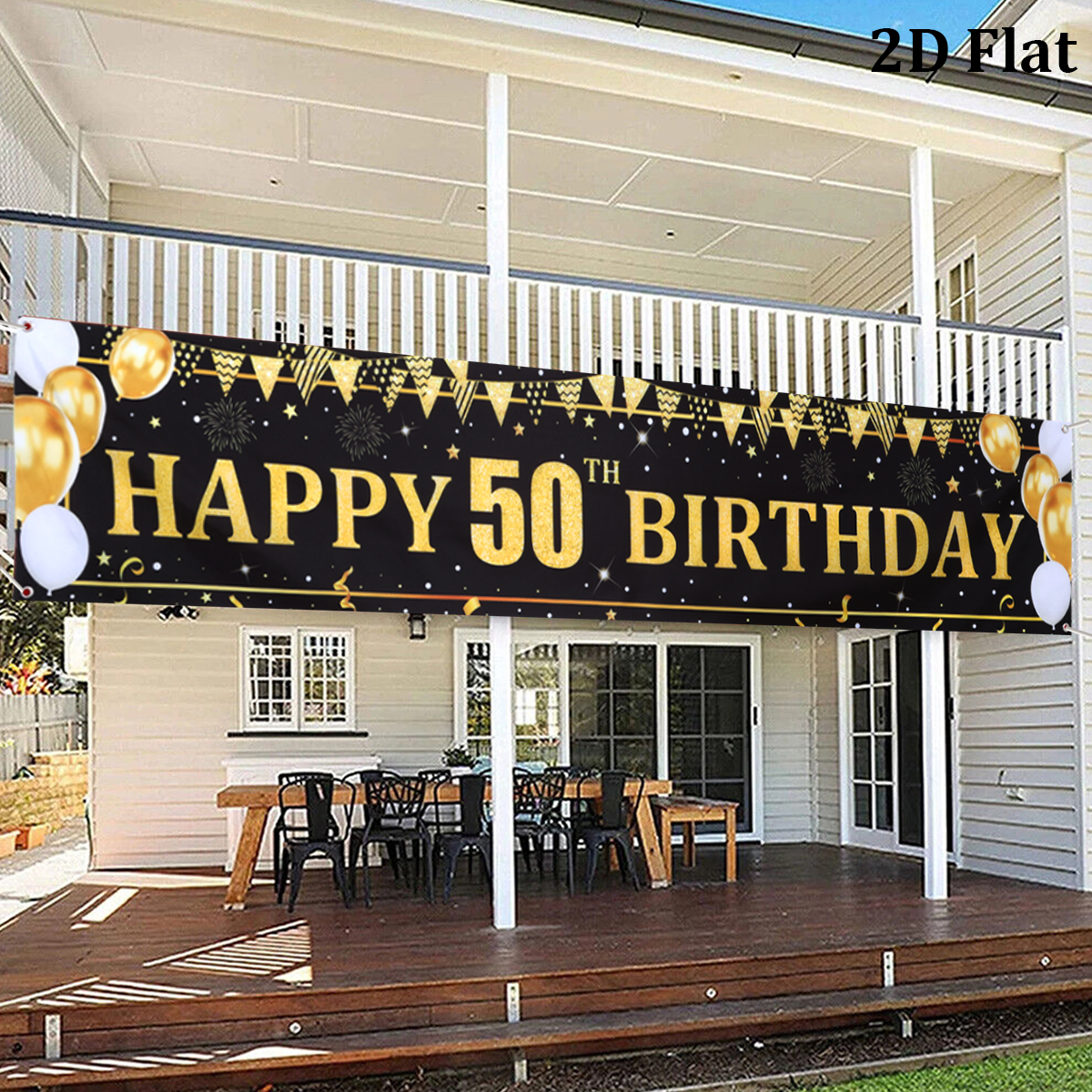 Black Gold Balloons Flags Happ - Party Banner Gold ulasan dan harga