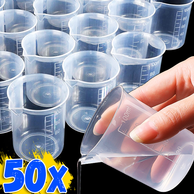 1/50pcs 100ML Plastic Measurin - Plastic Cup 50Pcs ulasan dan harga